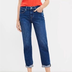 Loft 4/27 Super Soft Girlfriend Jeans straight ankle dark blue 0759